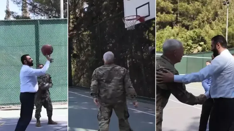 Dünya bu görüntüleri konuşuyor! Şara, ABD'li subaylarla basketbol oynadı